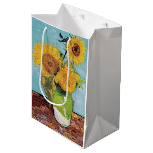 Vincent Van Gogh - Drie zonnebloemen in een Vase Medium Cadeauzakje (Voorkant Gekanteld)