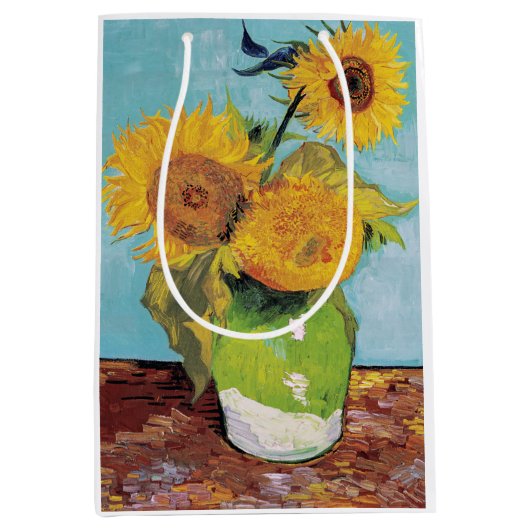 Vincent Van Gogh - Drie zonnebloemen in een Vase Medium Cadeauzakje (Voorkant)