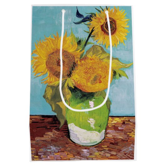 Vincent Van Gogh - Drie zonnebloemen in een Vase Medium Cadeauzakje (Achterkant)