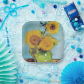 Vincent Van Gogh - Drie zonnebloemen in een Vase Papieren Bordje (Feest)