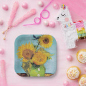 Vincent Van Gogh - Drie zonnebloemen in een Vase Papieren Bordje (Feest)