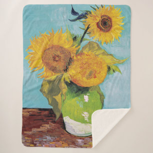 Vincent Van Gogh - Drie zonnebloemen in een Vase Sherpa Deken