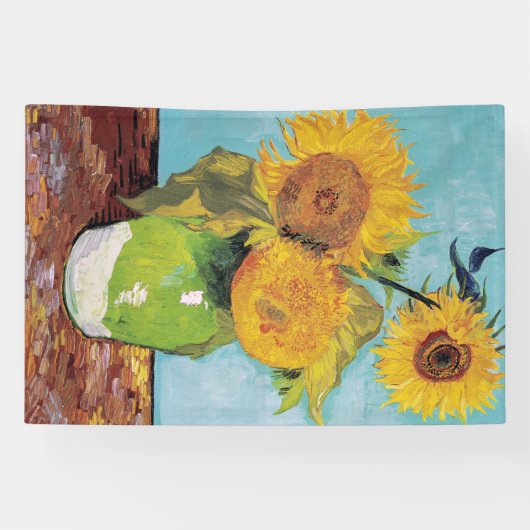 Vincent Van Gogh - Drie zonnebloemen in een Vase Spandoek (Horizontaal)