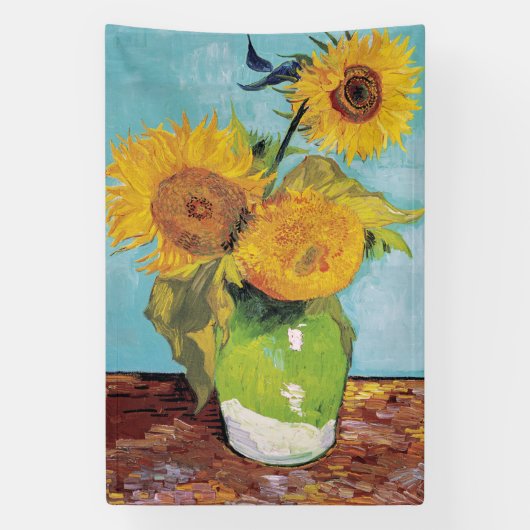 Vincent Van Gogh - Drie zonnebloemen in een Vase Spandoek (Verticaal)