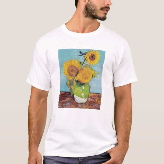 Vincent Van Gogh - Drie zonnebloemen in een Vase T-shirt (Voorkant)