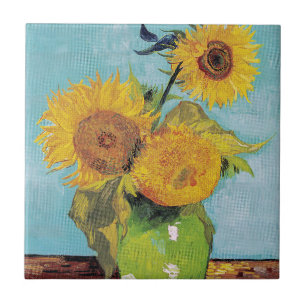 Vincent Van Gogh - Drie zonnebloemen in een Vase Tegeltje