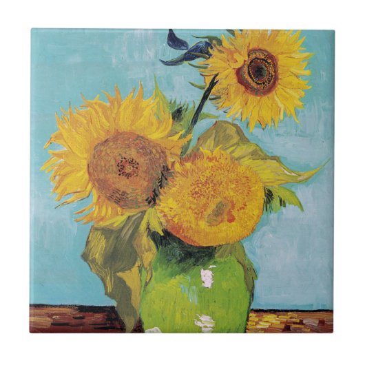 Vincent Van Gogh - Drie zonnebloemen in een Vase Tegeltje (Voorkant)