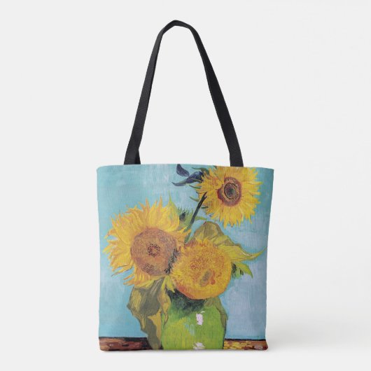 Vincent Van Gogh - Drie zonnebloemen in een Vase Tote Bag (Achterkant)