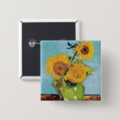Vincent Van Gogh - Drie zonnebloemen in een Vase Vierkante Button 5,1 Cm (Voorkant /achterkant)