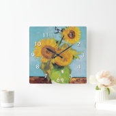 Vincent Van Gogh - Drie zonnebloemen in een Vase Vierkante Klok (Huis)