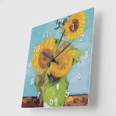 Vincent Van Gogh - Drie zonnebloemen in een Vase Vierkante Klok (Hoek)