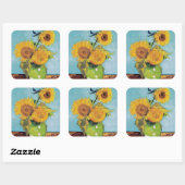 Vincent Van Gogh - Drie zonnebloemen in een Vase Vierkante Sticker (Vel)
