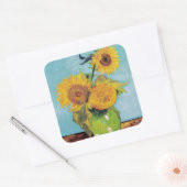 Vincent Van Gogh - Drie zonnebloemen in een Vase Vierkante Sticker (Envelop)