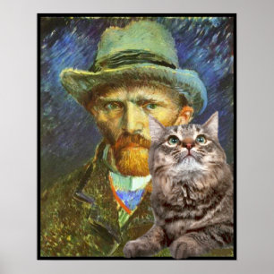 Vincent van Gogh en zijn kat Poster