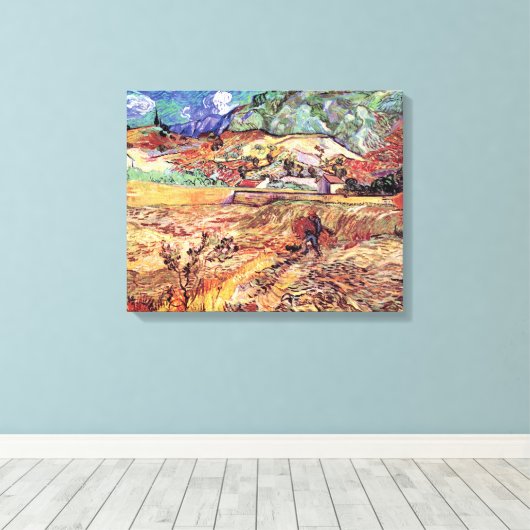 Vincent Van Gogh - Enclosed Wheat Field Fine Art Canvas Afdruk (Insitu (Houten vloer))