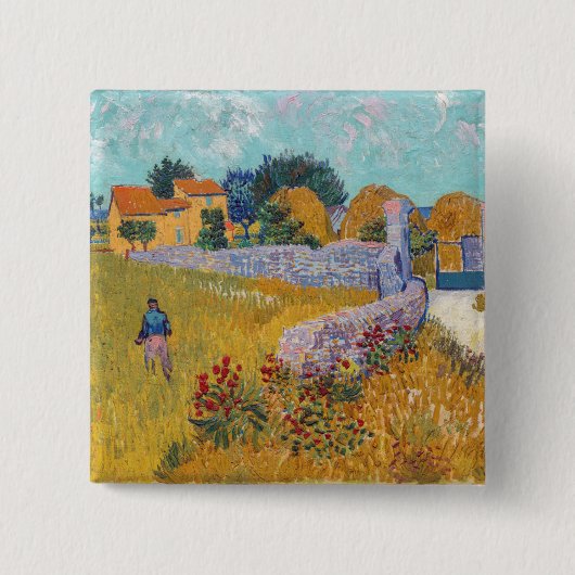 Vincent van Gogh - Farmhouse in Provence Vierkante Button 5,1 Cm (Voorkant)