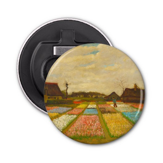 Vincent van Gogh Flower Beds in Nederland Button Flesopener (Voorkant)