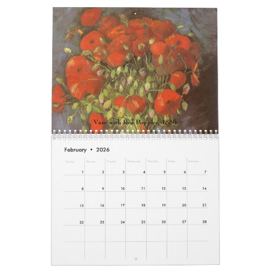 Vincent van Gogh Flowers, Post Impressionism Art Kalender (Feb 2026)