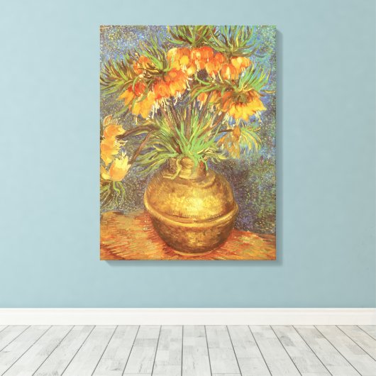 Vincent van Gogh - Fritillairen in een koperen vaa Canvas Afdruk (Insitu (Houten vloer))