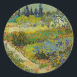 Vincent Van Gogh Garden in Arles Ronde Sticker<br><div class="desc">Stickers met het olieverfschilderij Garden at Arles van Vincent van Gogh (1888). Een prachtig gekleurde tuin van rijke blues,  groen en rood is afgebeeld in Arles,  Frankrijk. Het perfecte cadeau voor liefhebbers van het post-impressionisme en Nederlandse kunstverzamelaars!</div>