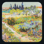 Vincent van Gogh - Garden in Arles Vierkante Sticker<br><div class="desc">Tuin in Arles / Drijvende tuin met pad / Jardin a Arles - Vincent van Gogh,  1888</div>