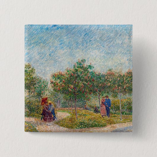 Vincent van Gogh - Garden in Montmarte met Lovers Vierkante Button 5,1 Cm (Voorkant)