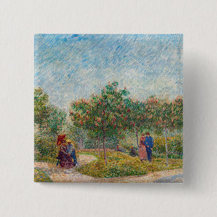 Vincent van Gogh - Garden in Montmarte met Lovers Vierkante Button 5,1 Cm