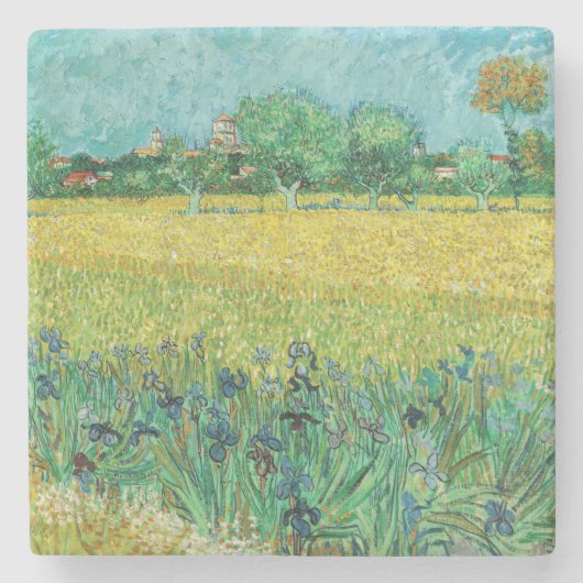 Vincent van Gogh - Gebied met Irises bij Arles Stenen Onderzetter (Voorkant)