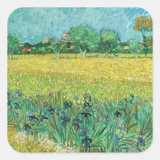 Vincent van Gogh - Gebied met Irises bij Arles Vierkante Sticker (Voorkant)