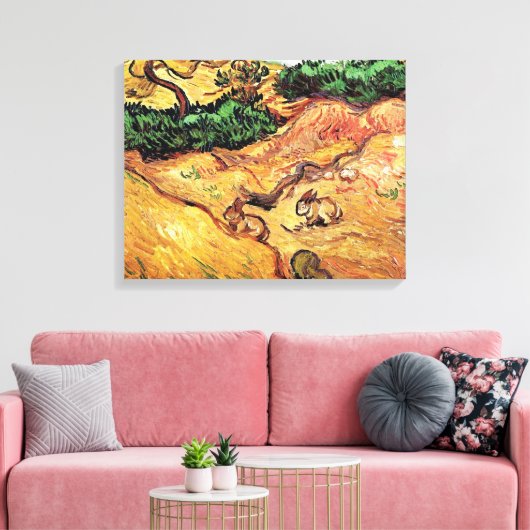 Vincent Van Gogh - Gebied met twee konijnen - fijn Canvas Afdruk (Insitu (Woonkamer))