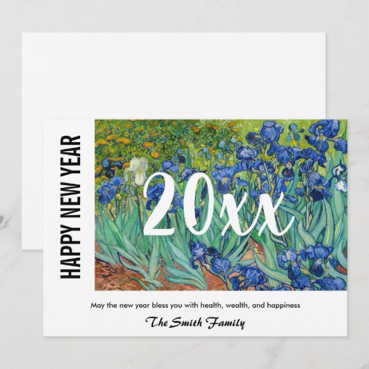 Vincent van Gogh - Gelukkig Nieuwjaar / Irises Feestdagenkaart (Voorkant / Achterkant)