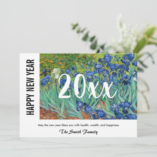 Vincent van Gogh - Gelukkig Nieuwjaar / Irises Feestdagenkaart (Staand voorkant)