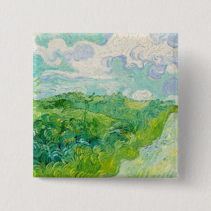 Vincent van Gogh - Green Wheat Field, Auvers Vierkante Button 5,1 Cm