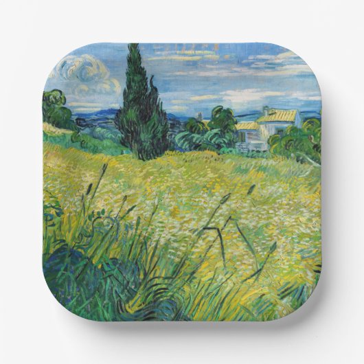 Vincent van Gogh - Green Wheat Field met Cypress Papieren Bordje (Voorkant)
