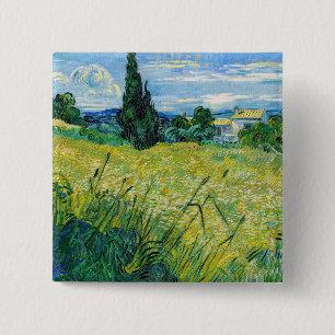 Vincent van Gogh - Groen korenveld met cipres Vierkante Button 5,1 Cm