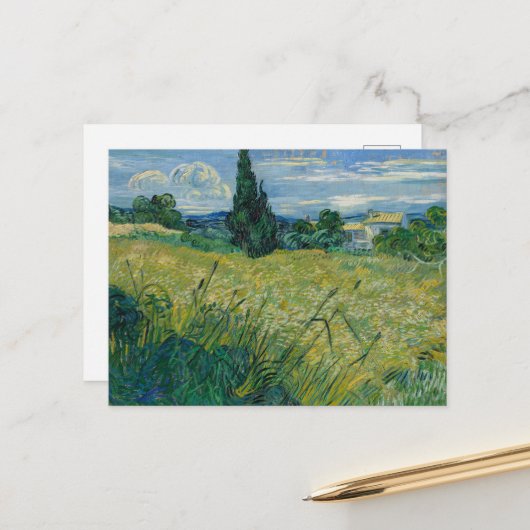 Vincent van Gogh, Groen tarweveld met cipres Briefkaart (Voorkant / Achterkant in situ)