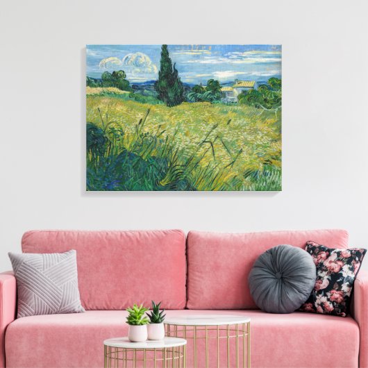Vincent van Gogh, Groen tarweveld met cipres Canvas Afdruk (Insitu (Woonkamer))