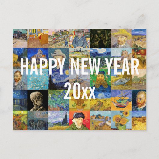 Vincent van Gogh - Happy New Year Patchwork Briefkaart (Voorkant)
