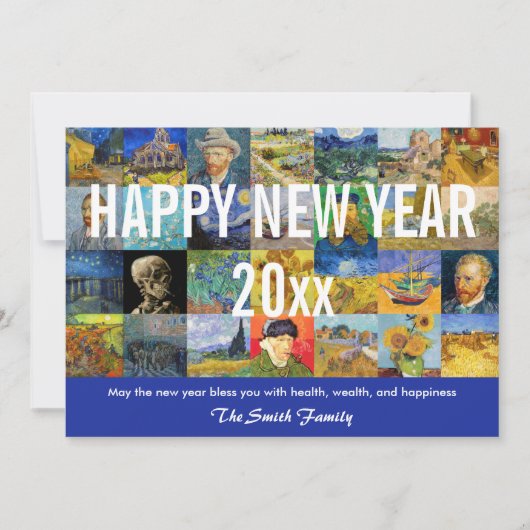 Vincent van Gogh - Happy New Year Patchwork Feestdagenkaart (Voorkant)