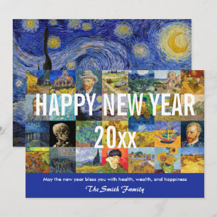 Vincent van Gogh - Happy New Year Patchwork Feestdagenkaart