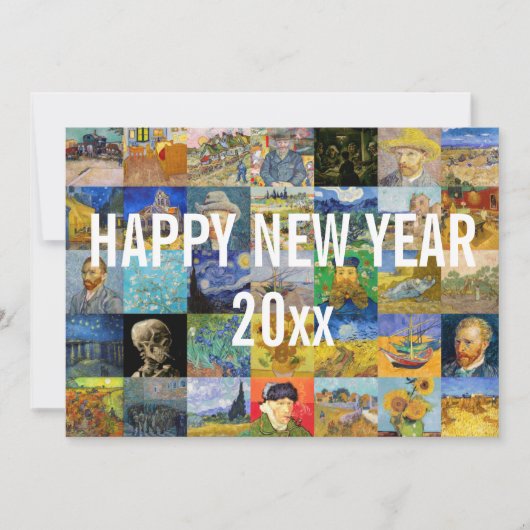Vincent van Gogh - Happy New Year Patchwork Feestdagenkaart (Voorkant)