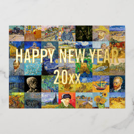 Vincent van Gogh - Happy New Year Patchwork Holida Folie Feestdagenkaart