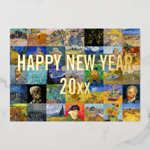 Vincent van Gogh - Happy New Year Patchwork Holida Folie Feestdagenkaart