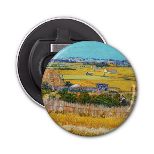 Vincent van Gogh - Harvest in La Crau Button Flesopener (Voorkant)