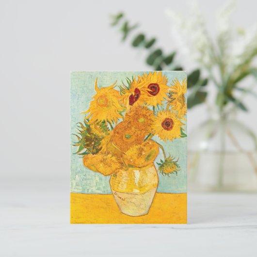 Vincent Van Gogh heeft twaalf zonnebloemen in een  Briefkaart (Staand voorkant)