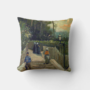 Vincent van Gogh - Hellend pad in Montmartre Kussen