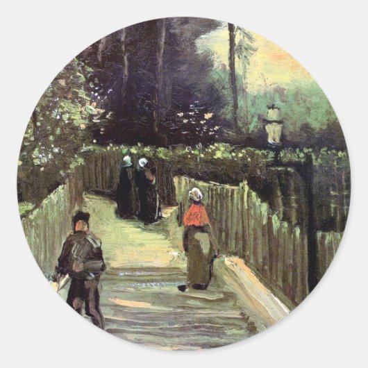 Vincent Van Gogh - Hellend pad in Montmartre Ronde Sticker (Voorkant)
