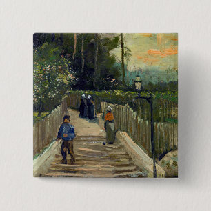Vincent van Gogh - Hellend pad in Montmartre Vierkante Button 5,1 Cm
