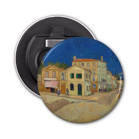 Vincent van Gogh - het Gele Huis / De straat Button Flesopener (Voorkant)