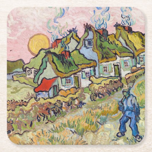 Vincent van Gogh - Houses en Afbeelding Kartonnen Onderzetters (Voorkant)